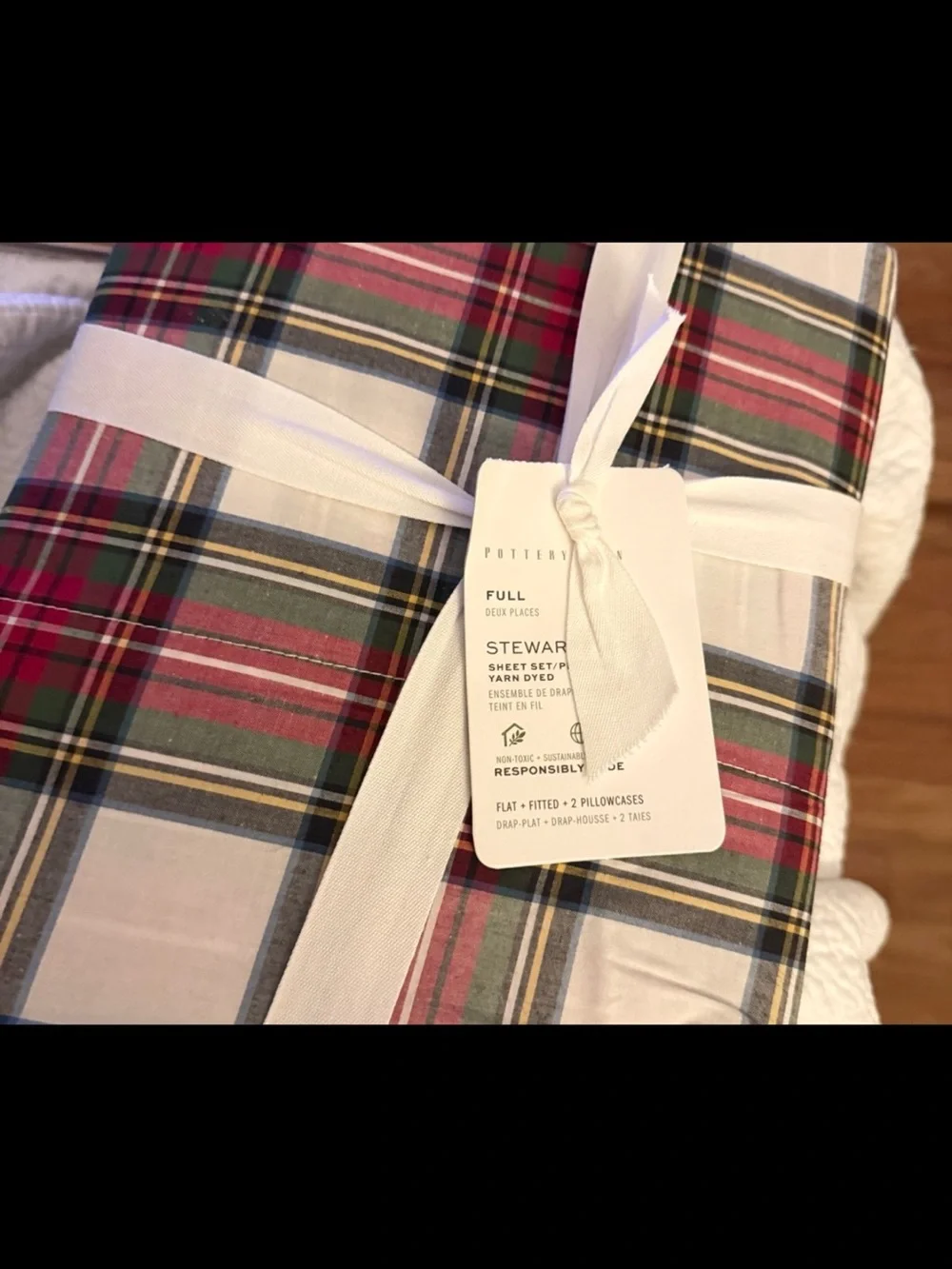 Pottery Barn Stewart Plaid Organic Percale Sheet Set -Full🌲🤶